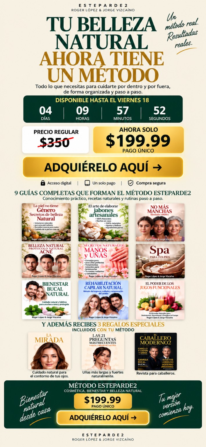Landing page del Método EsteParDe2 con oferta de $199.99, nueve guías y tres regalos especiales.